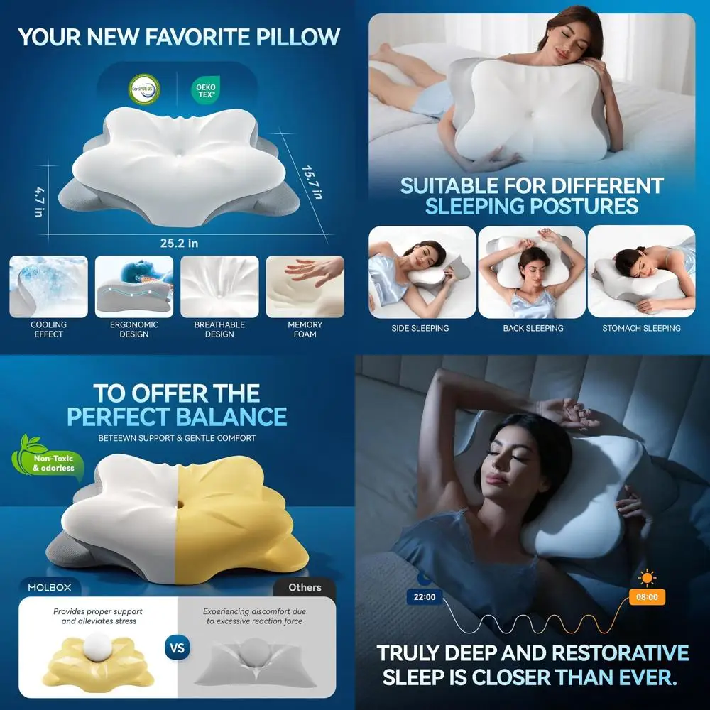 

Эргономичная подушка из пены с эффектом памяти с дышащим чехлом, поддержка шеи и плеч, идеально подходит для сна на боку и на спине, белая