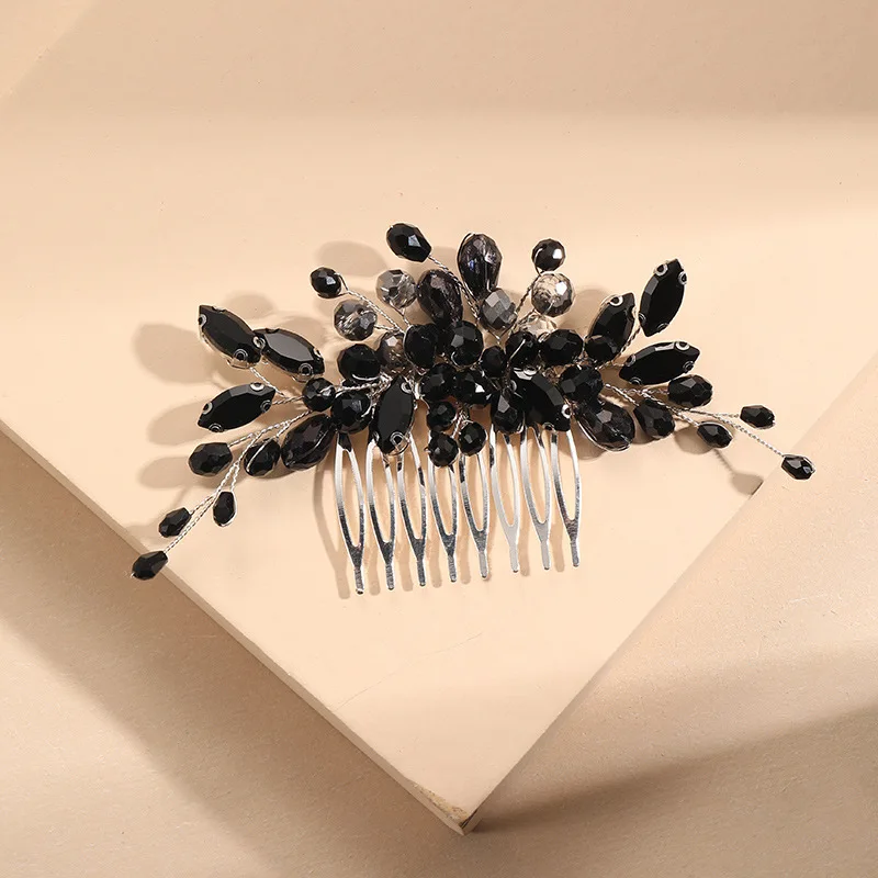 

Poetic Black Crystal Bridal Hair Comb – Gothic Wedding Hair Accessory for Brides, Bun Updo Clip, Elegant Crystal Headpiece, Bulk