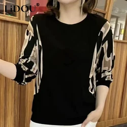 2023 Spring Autumn New Round Neck Fashion Printing Patchwork Long Sleeve T-shirt Women Casual Comfortable All-match Pullovers