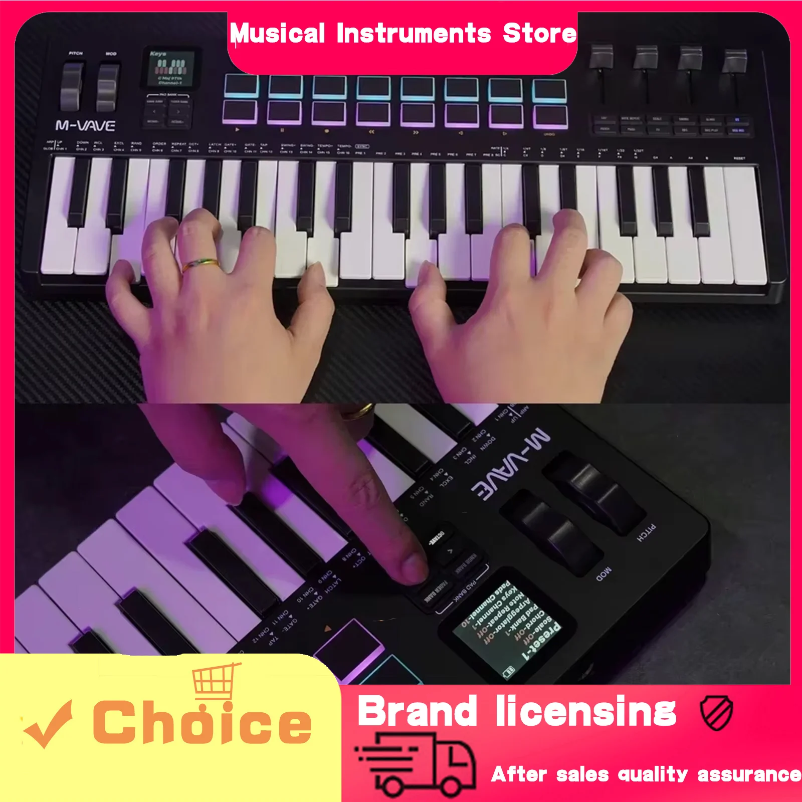 M-VAVE MIDI Controller Pro Portable keyboard 37-Key 16 RGB Pads 8 Knobs Built-in Synthesizer Keyboard SMK-37 Pro Digital