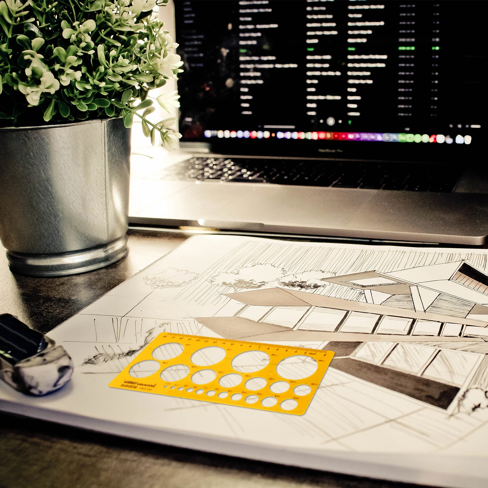 

2pcs Geometric Drawing Ruler Template Plastic Design Templates Measuring Tools Drafting Student Supplies