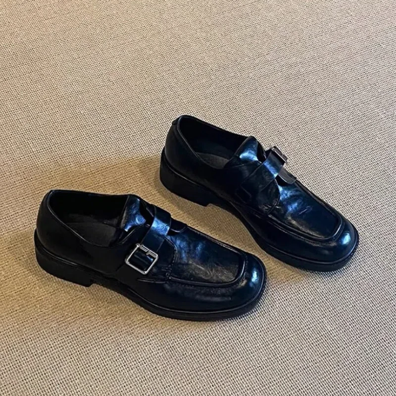 

Женские кожаные лоферы с ремешком в винтажном стиле, удобные туфли без шнуровки на платформе с круглым носком и массивным каблуком, платье Лолиты 35-41