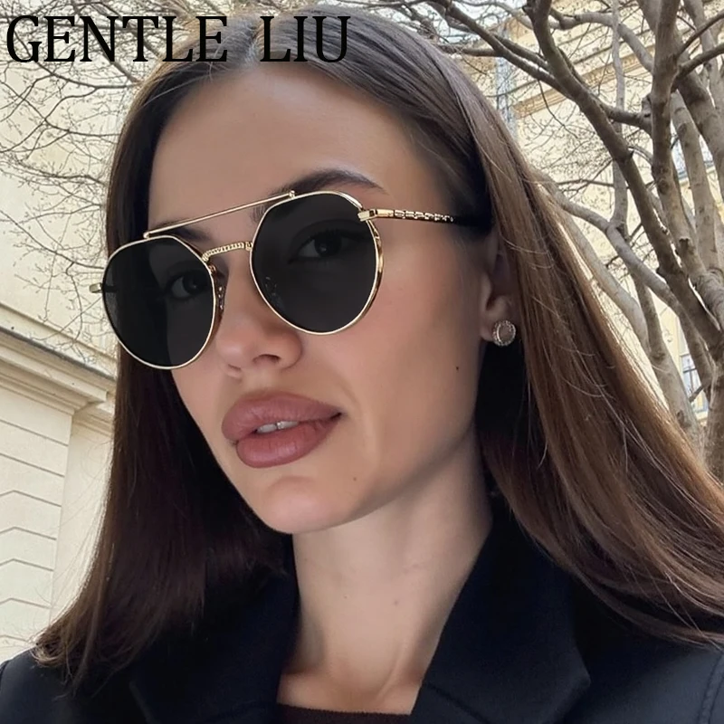 

Punk Round Sunglasses Women 2025 Luxury Brand Vintage Frame Metal Double Beam Outdoor Sun Glasses Eyewear Outdoor Driving Shades