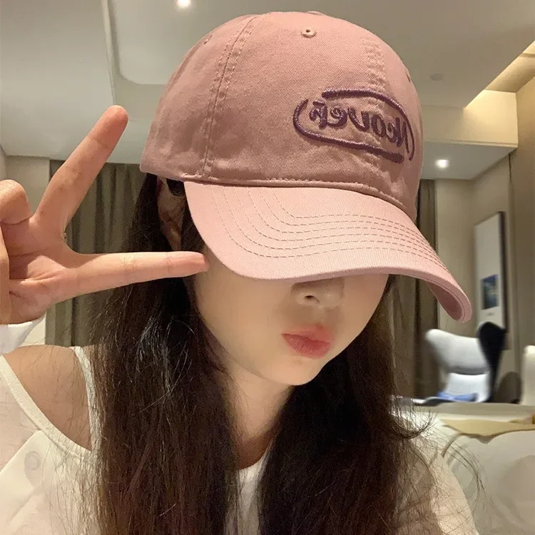 Letter baseball cap women's spring and summer new versatile big head circumference showing face small sunshade soft top cap