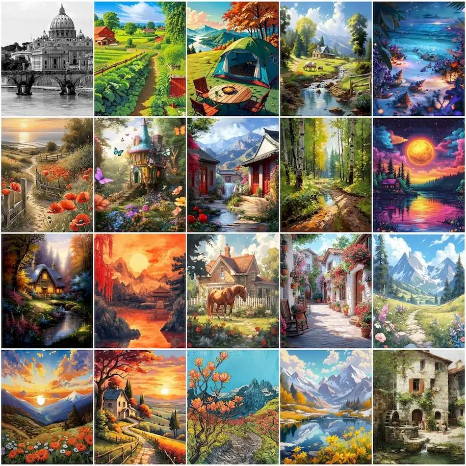 

GATYZTORY Painting By Number Adults On Canvas Landscape Decorative Paintings Color Markers Oil Art Acrylic Paints Handmad Crafts
