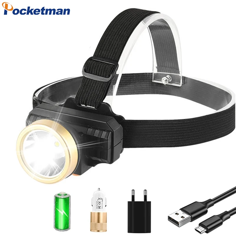 

Rechargeable LED Headlamp Super Bright 3 Lighting Modes Waterproof Headlight Built-in Battery Powered Head Lamp Head Flashlight