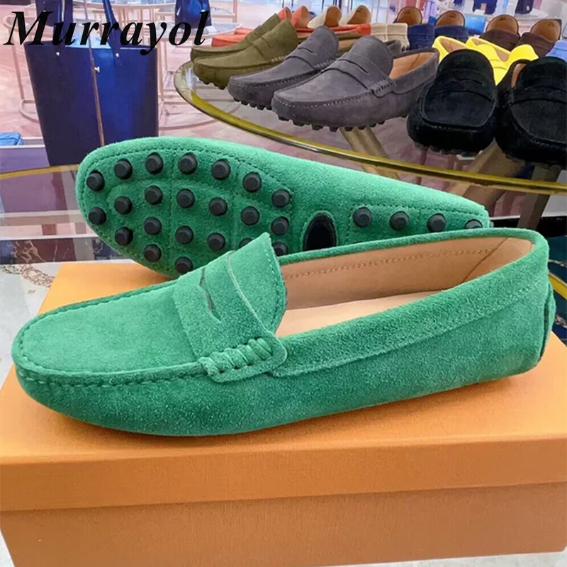 New Round Toe Cow Suede Flat Lazy Loafers Women\'s Shallow Mouth Retro Single Shoes Spring Autumn Soft Sole Comfort Walking Shoe