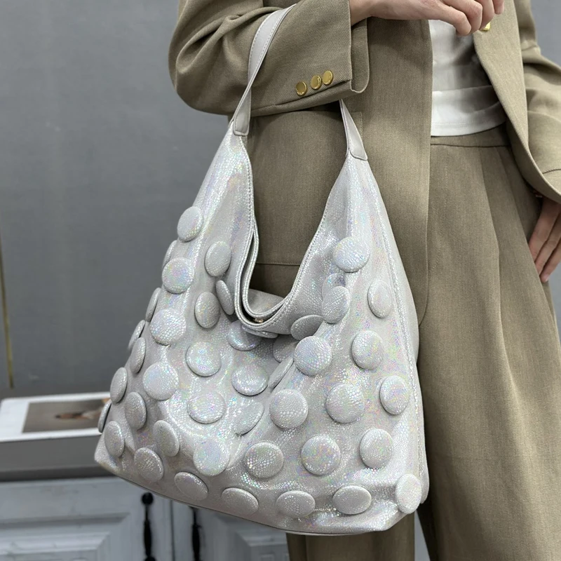 

Korean Tote Bags For Women Luxury Designer Handbag Purses 2026 New In PU Inlaid Round Button With Inner Pocket Underarm Shoulder