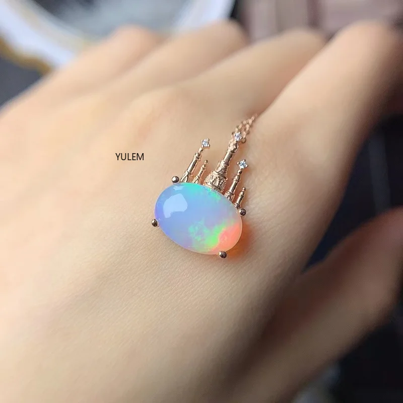 

YULEM Luxury Natural Opal Ring 10mm * 14mm 100% Natural Opal Pendant 925 Silver October Birthstone