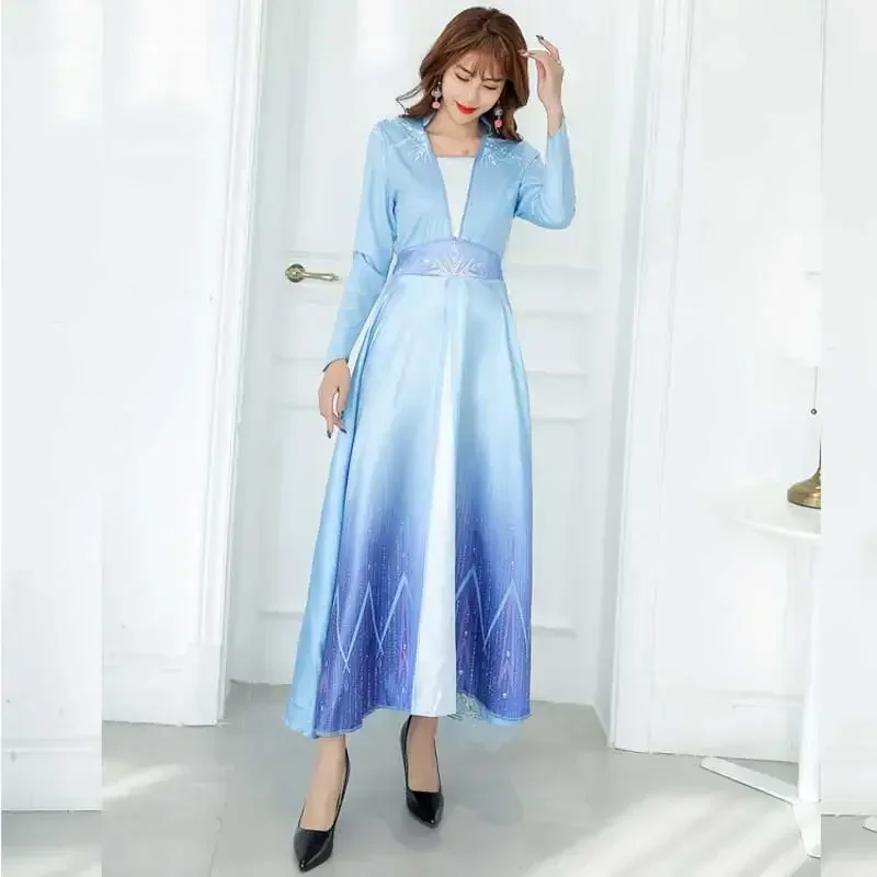 QQ8 2025 Disfraz iluminado de Elsa congelada para mujer, vestido de montar en el océano, Cosplay, nueva ropa, película de Anime para niños, juego de rol de princesa 5Lk¥