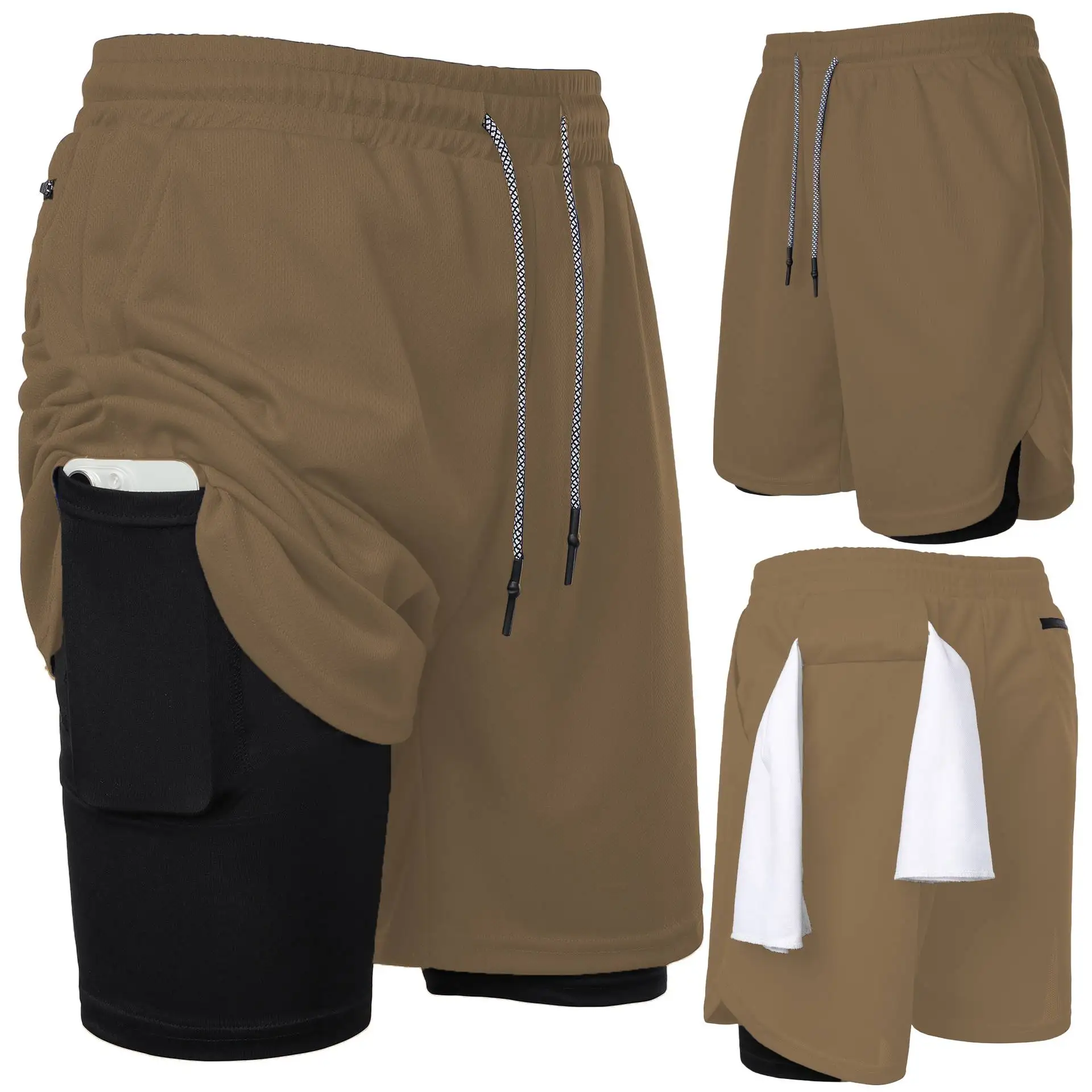 Short de basket-ball 2 en 1 pour homme, pantalon de sport en maille respirante, entraînement FJGym, pantalon de survêtement à séchage rapide, pantalon de vacances