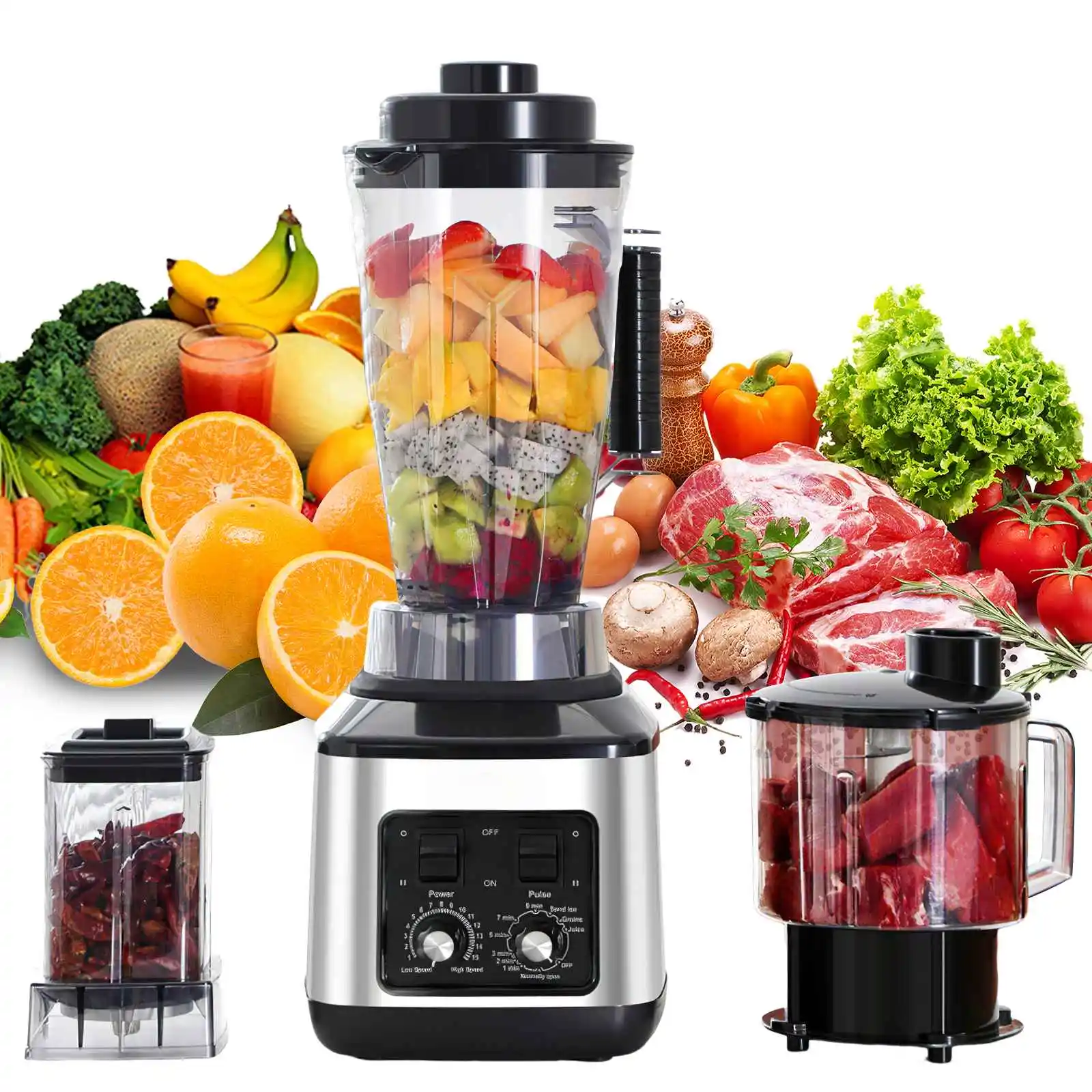 9500W Tischmixer, Entsafter, Smoothie-Maker 3-in-1, 0,5/1,5/3L Behälter, Küchenmaschine, Blenderboxer für Eis, Nüsse, Früchte