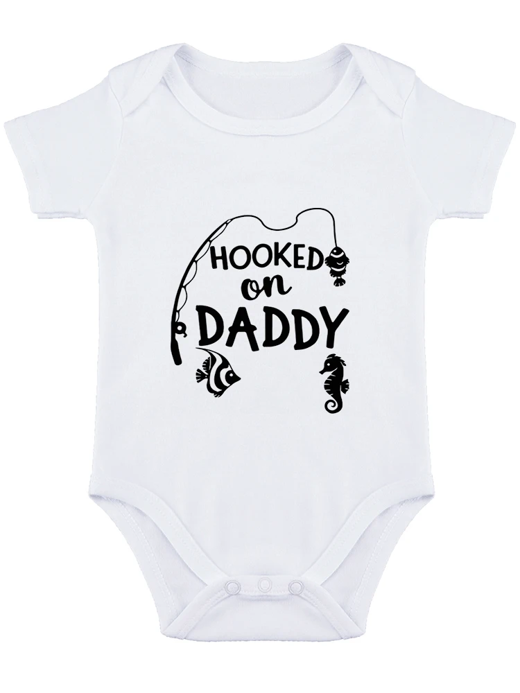 Hooked on Daddy ,Baby Bodysuit Funny Baby onesie Cute Newborn Romper Outfit Adorable Unisex Girls Romper