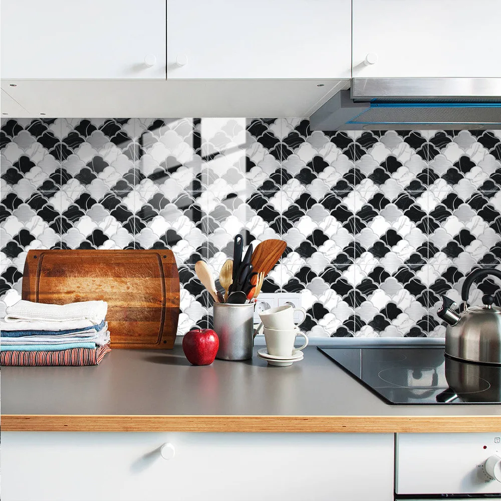 25pc Mosaic Tiles Covered with Crystal Film 3D Lotus Tiles with Adhesive Backing 10/20/15cm Self-adhesive Square Wall Tiles