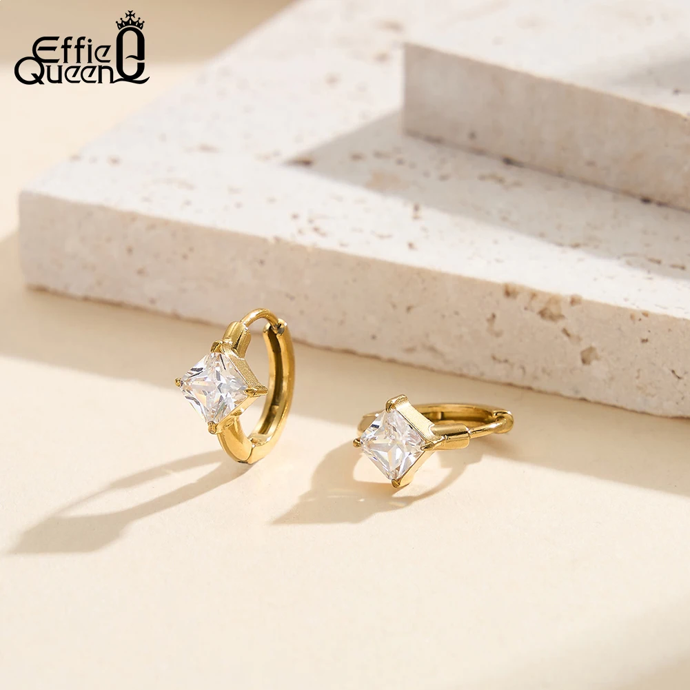 Effie Queen Zircon Hoop Earrings Anit Allergy Stainless Steel CZ Circle Huggies Earrings Cartilage Wedding Ear Jewelry STKE38