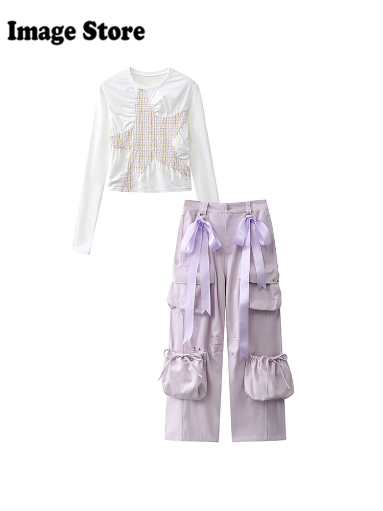 Ensemble haut à manches longues et pantalon multi-poches pour femmes, tenues de mode Harajuku, Baggy FjCargo, esthétique des années 2000, Y2K, printemps, 2 pièces