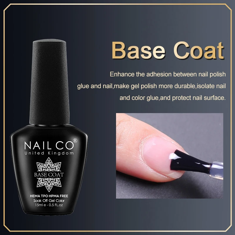 NAILCO 15ml HEMA FREE TPO Base Foundation No Wipe Top Coat Transparent Semi Permanent UV Lacquer Varnish Gel Primer Nail Art