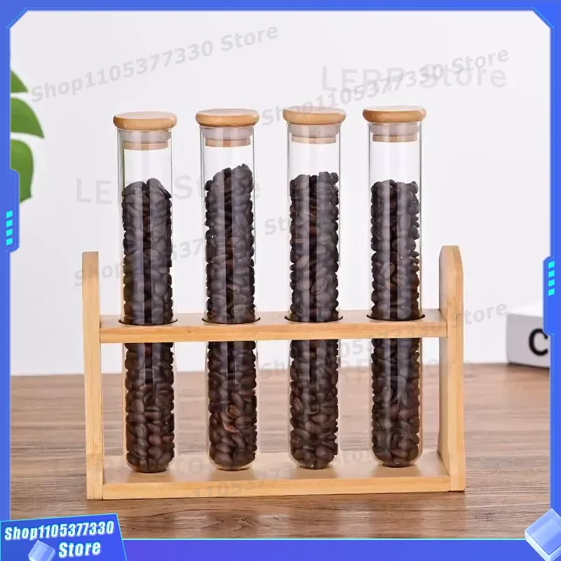 Glass Test Tube Display Rack With Lid For Coffee Bean Flower Tea Storage Tank Milk Tea Shop Counter Ornament Model Room Decor