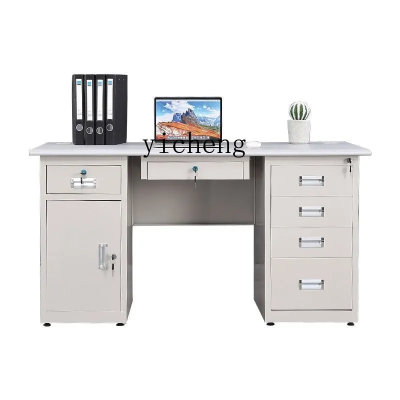 ZK Thickened Steel Desk Staff Leather Financial Desk Iron Computer Desk Single Office Stainless Steel Table