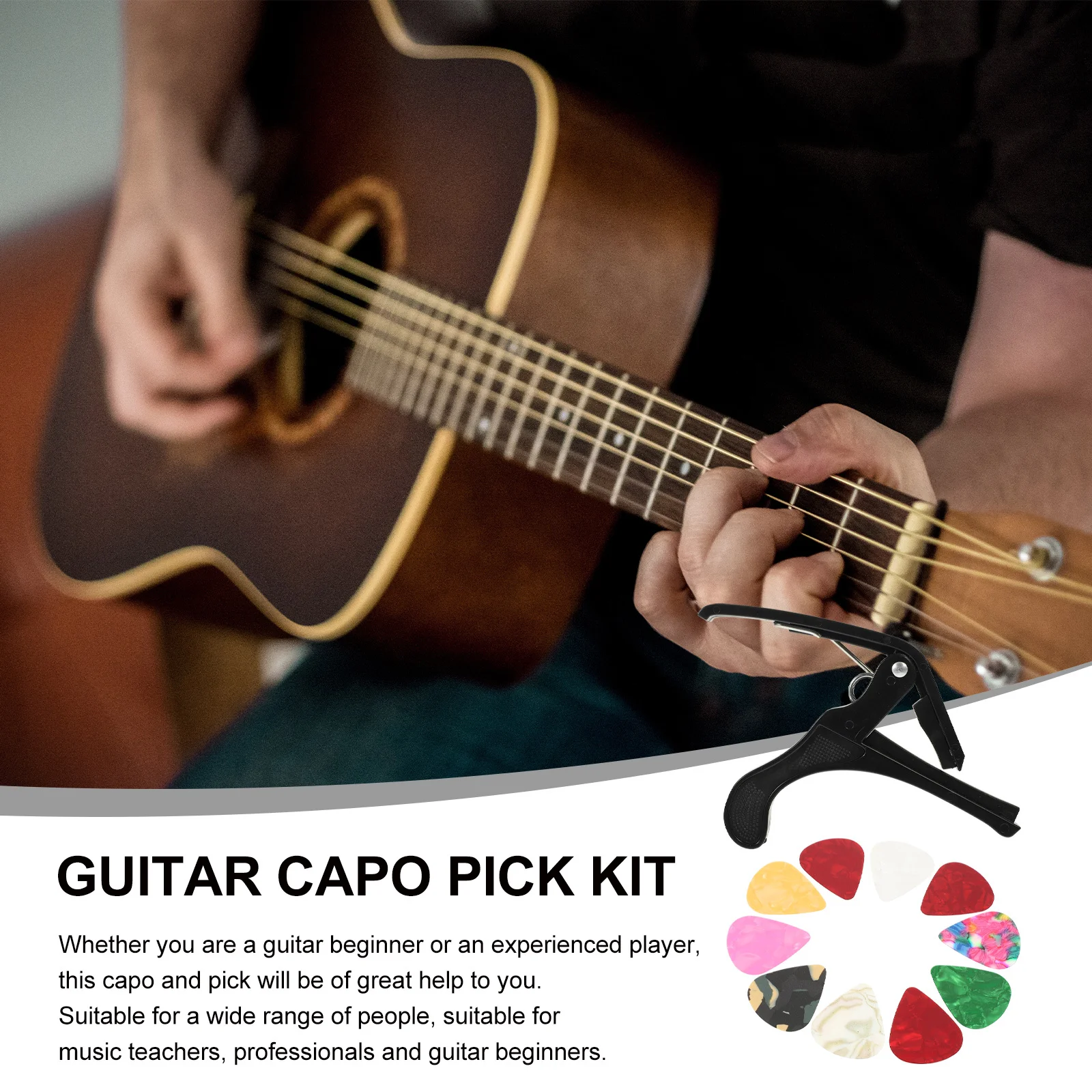 

1Set Guitar Capo Clamp Pick Set High Elastic Spring Durable Tone Modified Clip for Acoustic Electric Guitar Portable Accessory