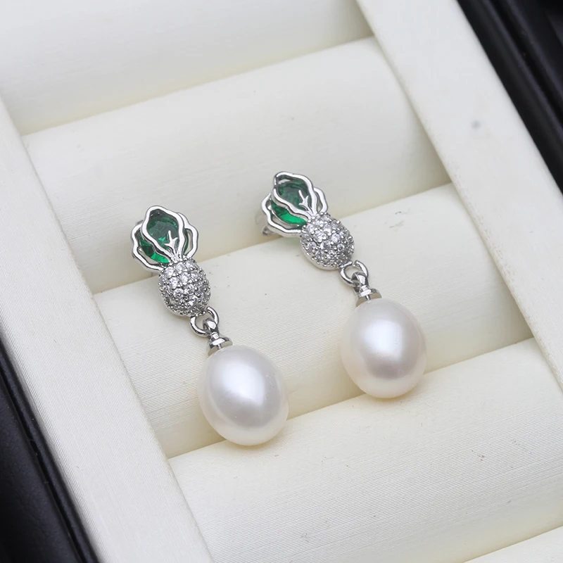 

Trend Natural Freshwater Pearl Earrings For Women,White Bridal 925 Silver Pearl Earring Mother Wife Party Gift Pink Purple Black