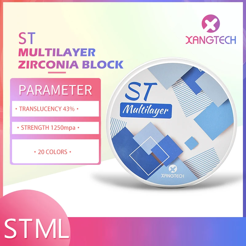 

XANGTECH STML Multilayer Zirconia Block 43% 1250Mpa Full Arch Dental Material