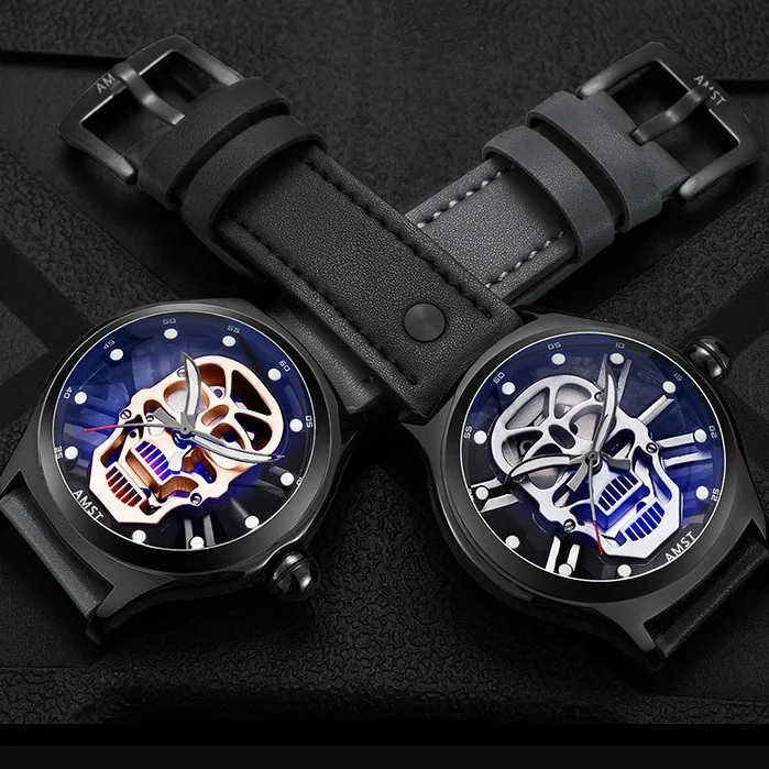 AMST luminous versatile sports waterproof quartz electronic watch skull large dial watch**