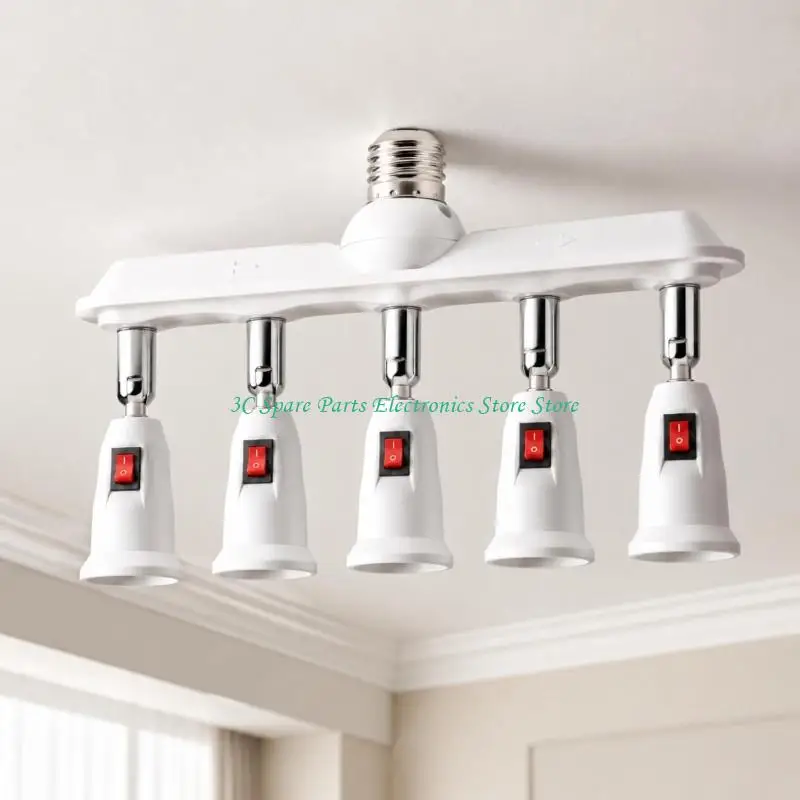 SZ Light Socket Splitter Adapter E26 E27 with Five Branch Layout, Straight Row Lamp Converter for Workshop, Utility Room and
