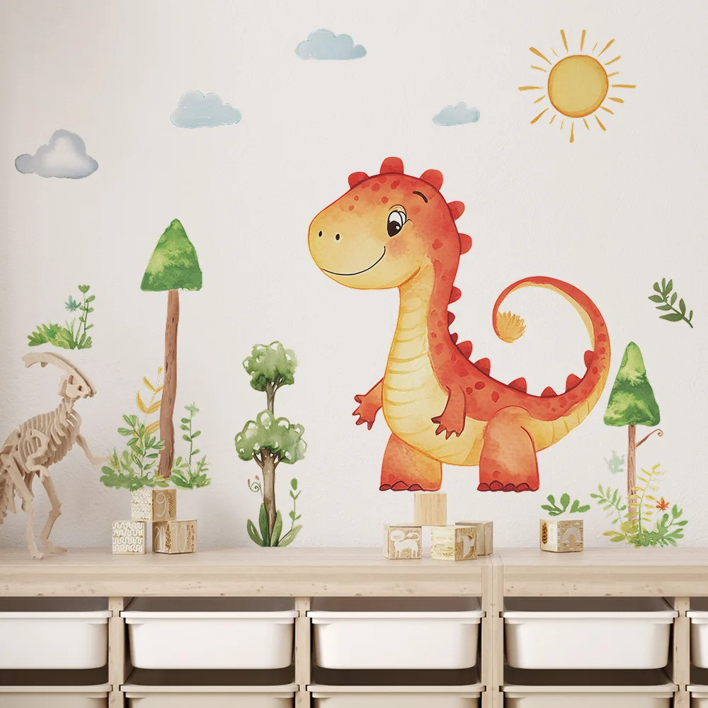 Pegatina de pared de Charmander de dibujos animados grande, vinilo artesanal, calcomanías de dinosaurios bonitas autoadhesivas para habitación de niños, decoración de pared para dormitorio de bebé y guardería