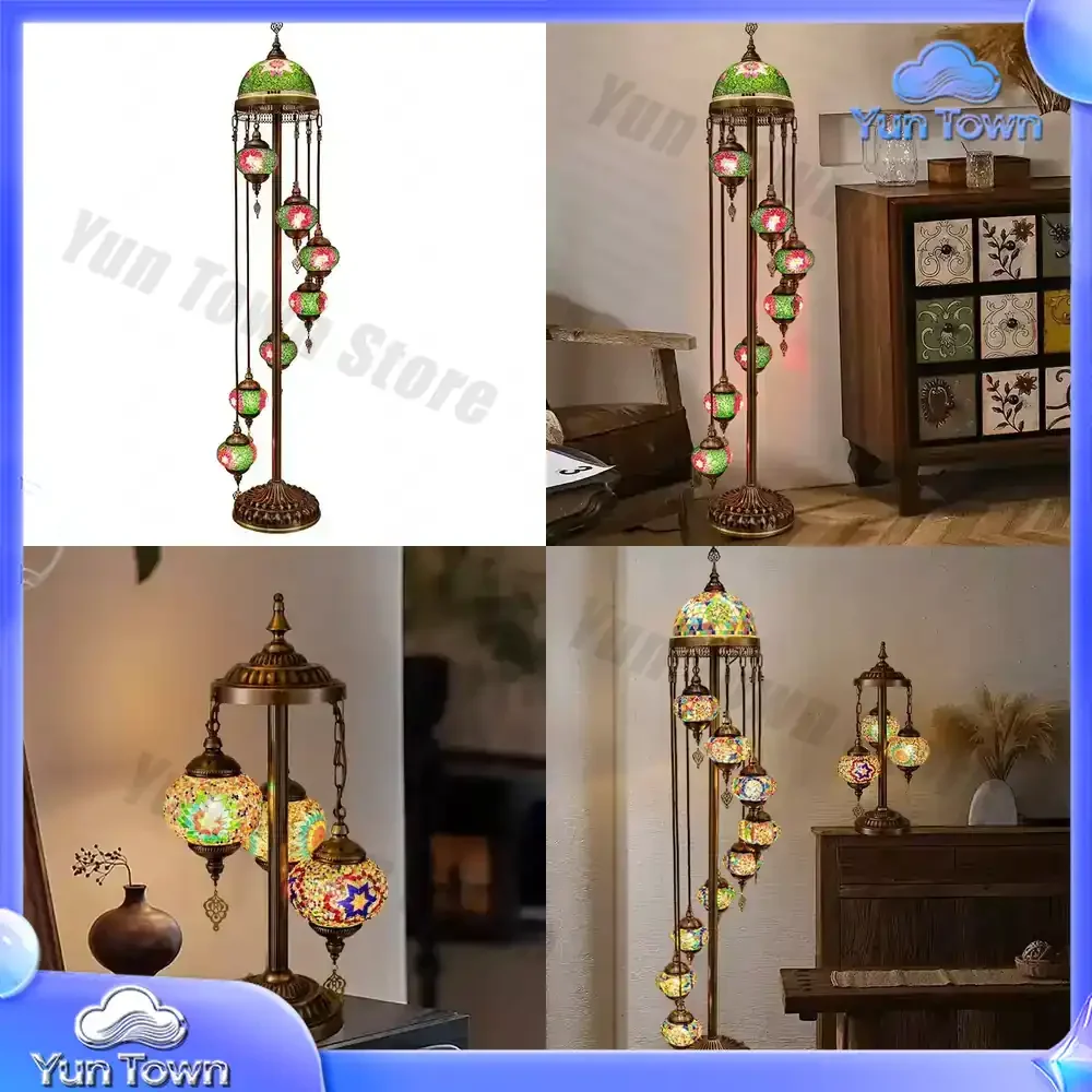 Handmade Turkish Bohemian Floor Lamp for Living Room with Mediterranean Mosaic Pattern for Home Decor Lighting