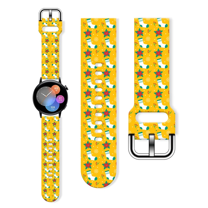 

20mm Christmas Series Printed Strap for Samsung Galaxy 7/6/5 40mm 44mm Band Replaceable Bracelet for Xiaomi Amazfit Watchband