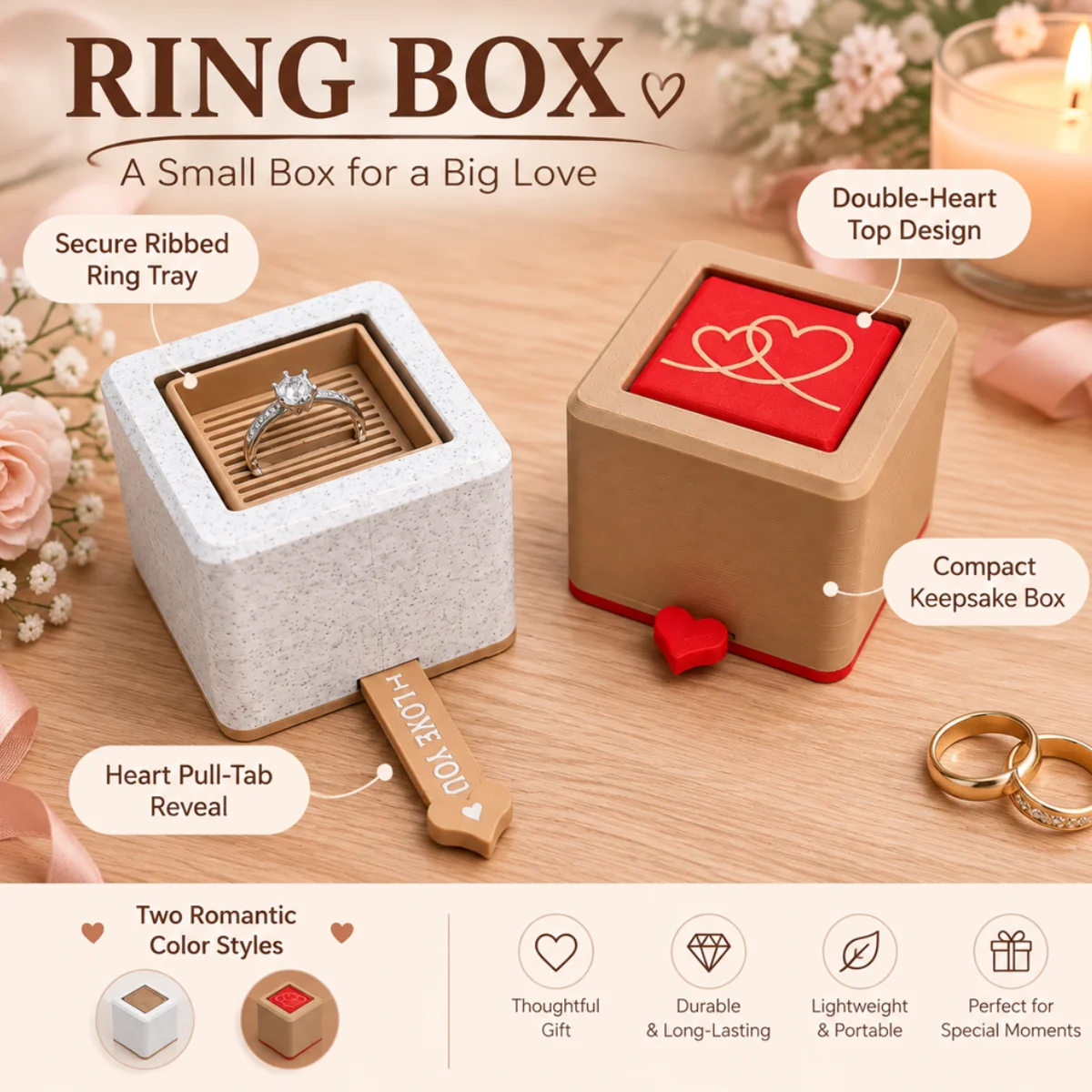1pc Creative Heart Pull Tab Jewelry Box,3D Printed Eco PLA,Romantic Square Engagement Proposal Ring Gift Storage Container