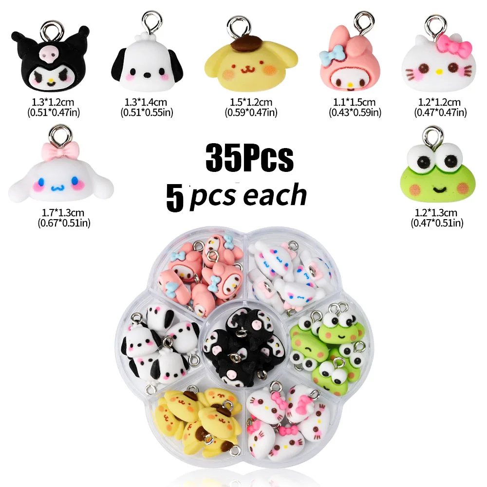 36/42/50/70Pcs MINISO Kawaii Kuromi Hellokitty Nail Charms 1Box Cartoon Resin Hello Kitty Kuromi Nail Art With Hoop Cute Craft