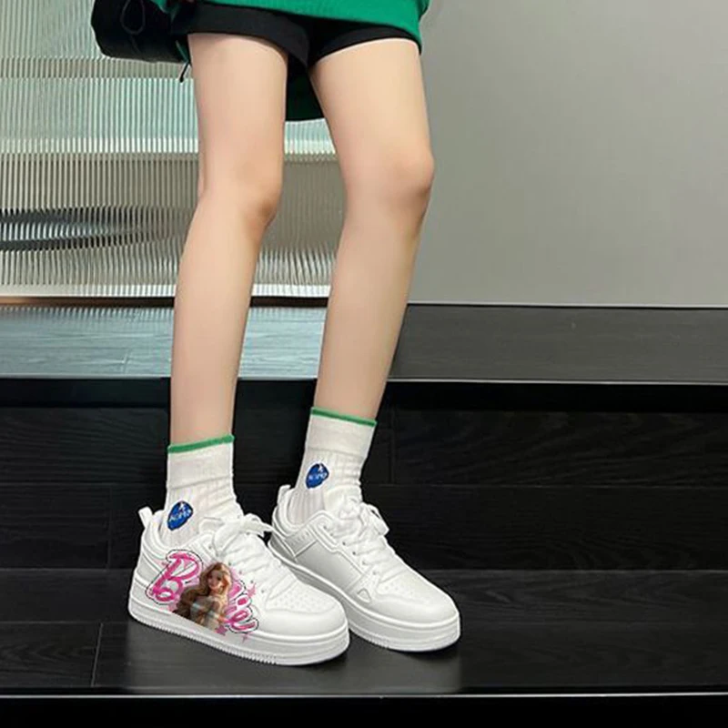 New Barbie Sneakers Fashion Autumn Winter Comfortable Breathable Soft Flat Shoes Kawaii Girls Boy Casual White Sports Shoes Gift