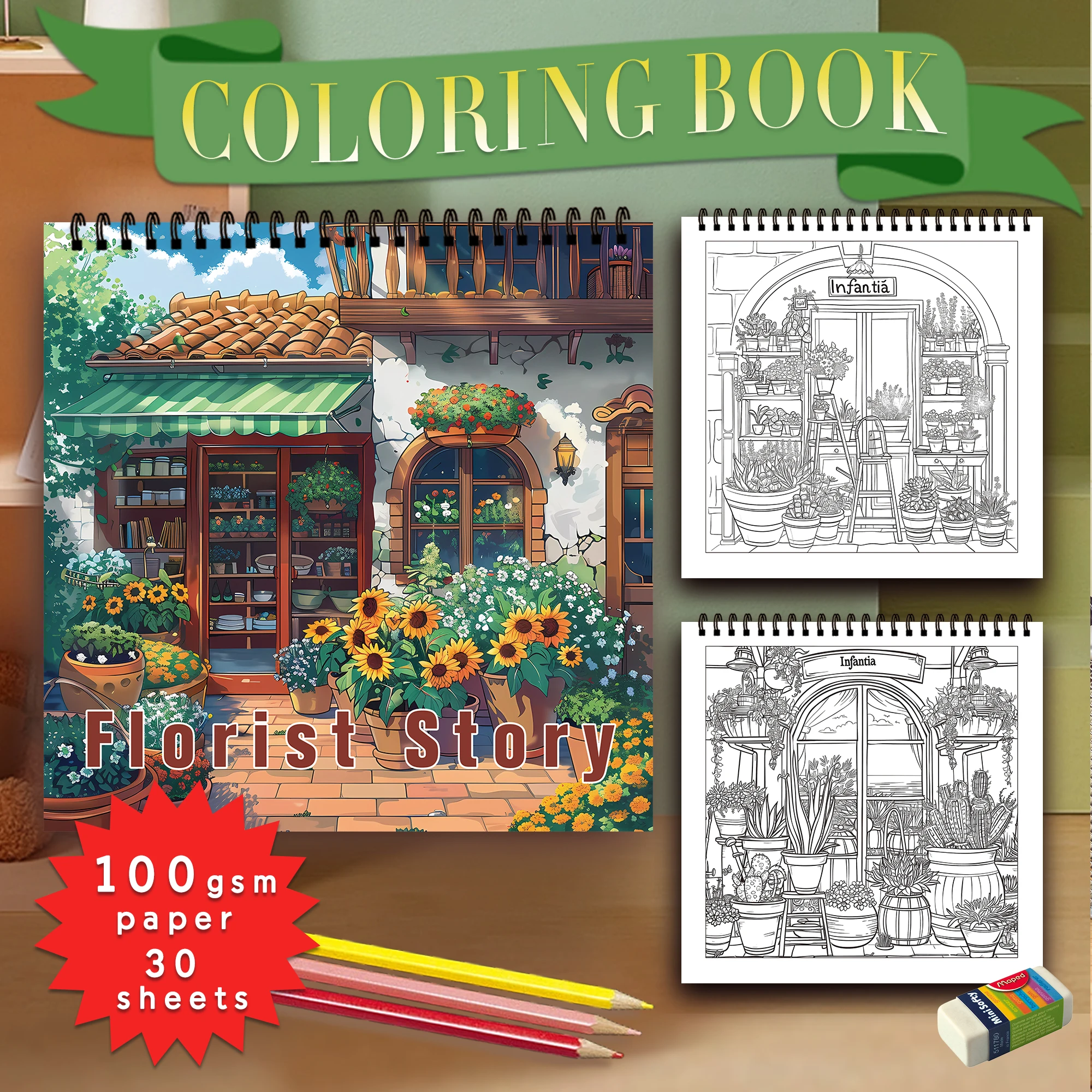 1pc, Teen Colouring Book - 30 Sheets 8.3x 8.3in Suitable for Stress Reduction, Emotional Relaxation, Christmas Halloween