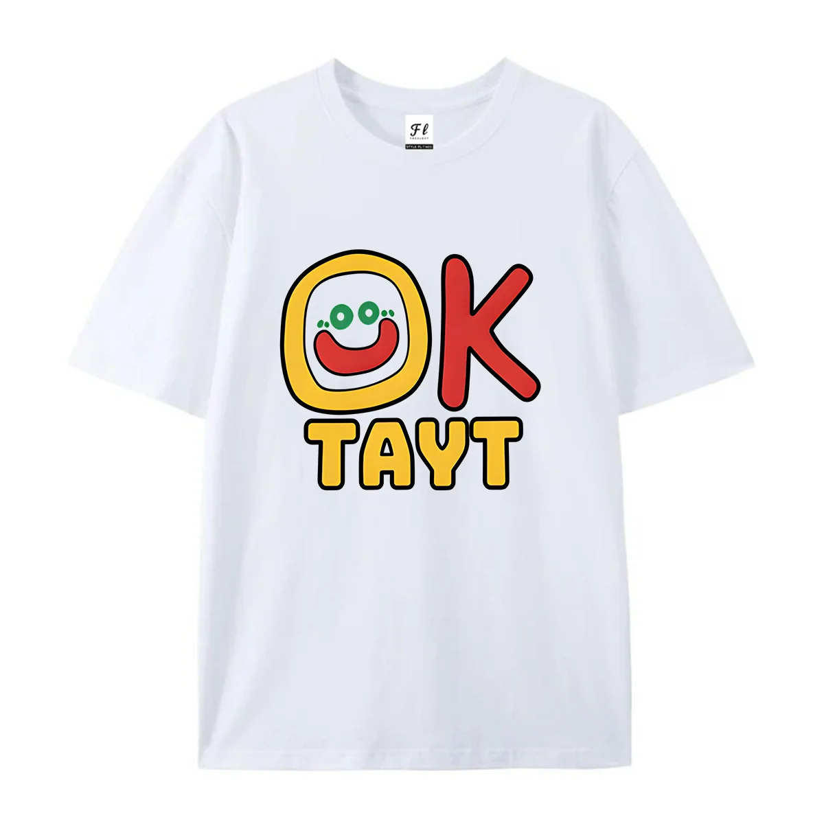 Unisex Short Sleeve T Shirt Ok Tayt Cute Cartoon Smiley Face Letter Print Casual Cotton Tees For Men Women Lovely Graffiti Style