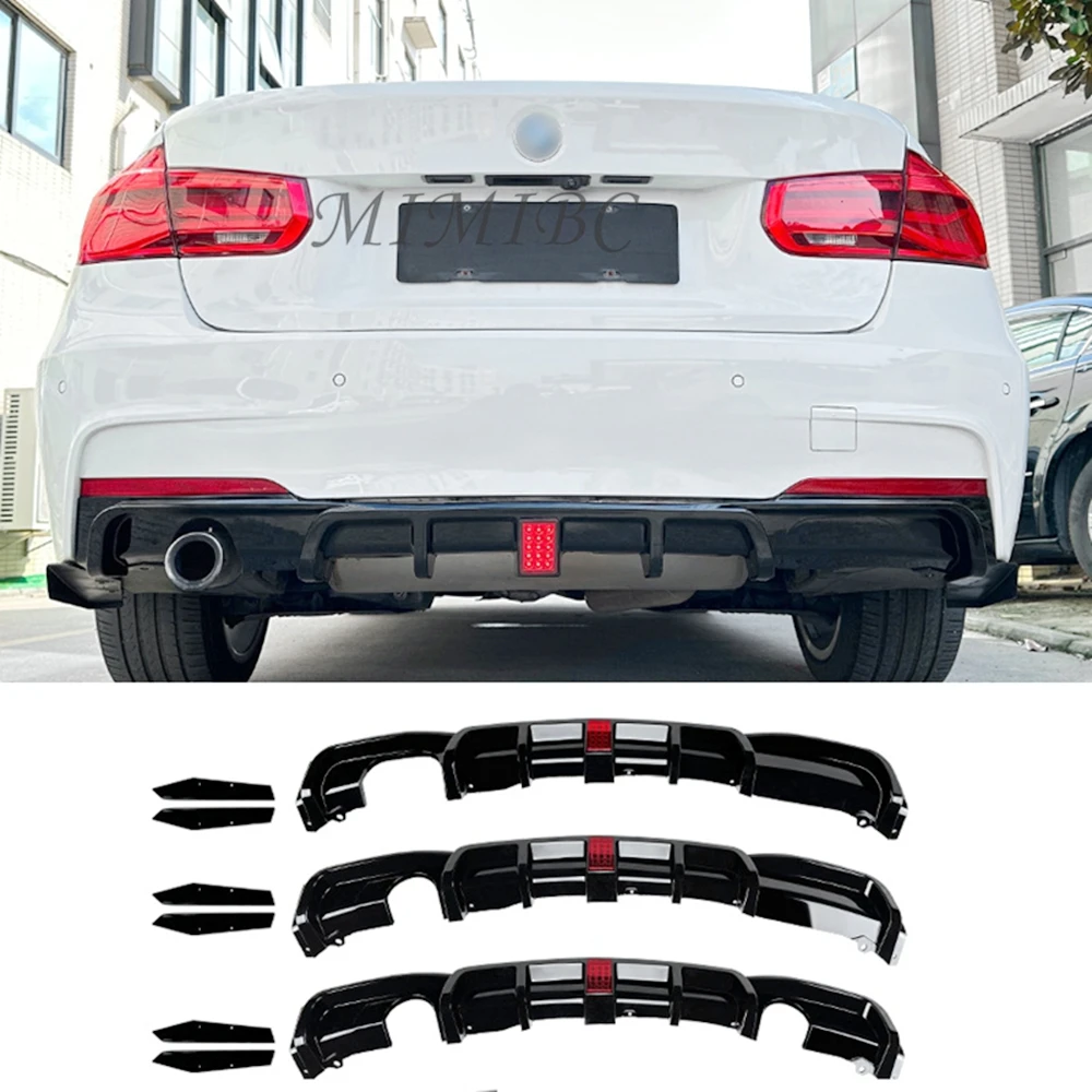 

Dual Exhaust Black Lip Splitters Valance Spoiler FOR BMW F30 M Sport 325i 330i MT 2013-2019 Rear Bumper Diffuser Lip With Light