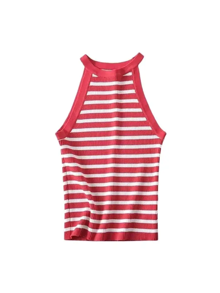 Canottiere basic in maglia a righe moda donna Canottiere sexy senza maniche o collo femminile Camis Mujer