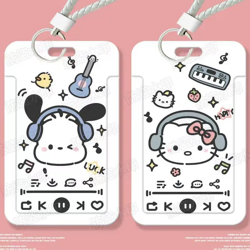 

Kawaii Sanrio Hello Kitty Card Holder Cute Sliding Rice Card ID Protective Cover Access Control Campus Girl Gift