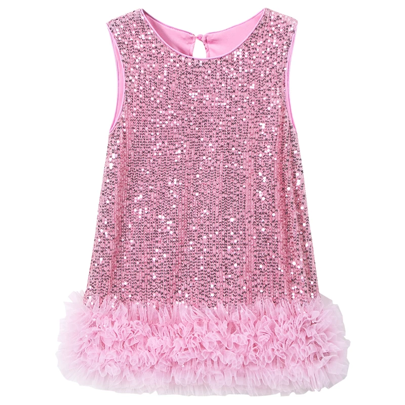 Summer New Girls Dress Solid Color Sequin Mesh Patchwork Sleeveless Princess Dress For 2-6 Years Kids Fluffy Skirt