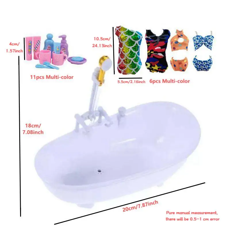 Bathroom Set For Dolls Miniature Dollhouse Furniture Mini Bathtub Electric Toy Powered Bath Play Game DIY Toy
