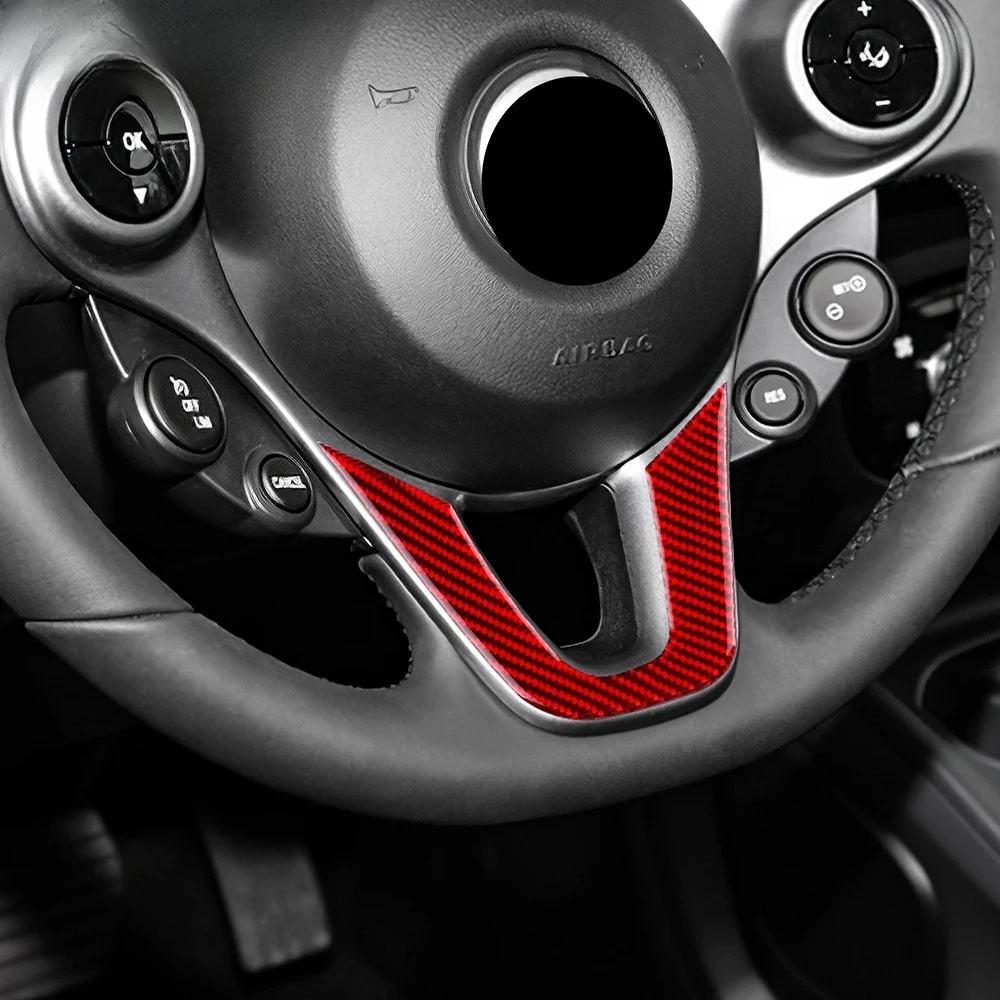 Carbon Fiber Steering Wheel Cover Trim For Mercedes Smart 453 Fortwo Forfour 2016-2017-2018-2020-2024 Real Car  Sticker view 5