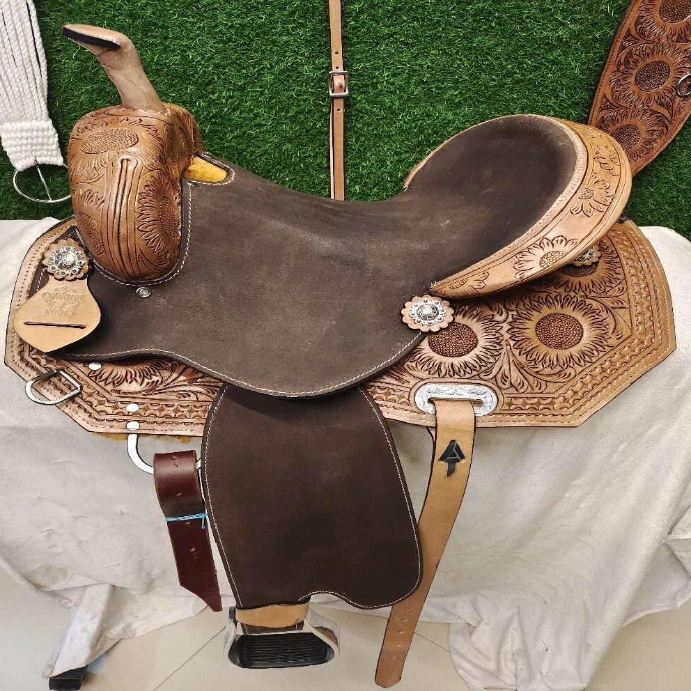 Handmade Premium Quality Leather Western Barrel Racing Horse Saddle Trail Custom Size Design Color With All Accessories Included