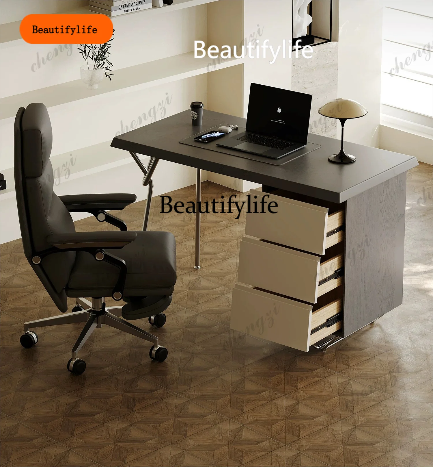 

B567 Italian minimalist desk, chest, integrated leather desk, chair, light luxury, study, bedroom, office