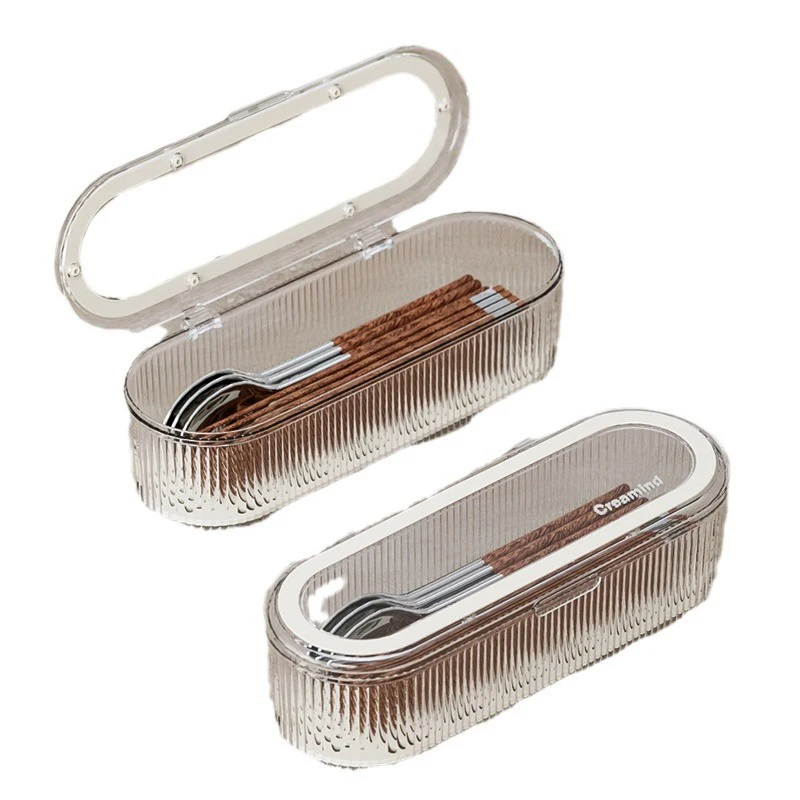 Dustproof Chopstick Storage Box, Kitchen, Restaurant, Spoon, Fork, Cutlery, Storage Box, Light, Luxurious, Transparent