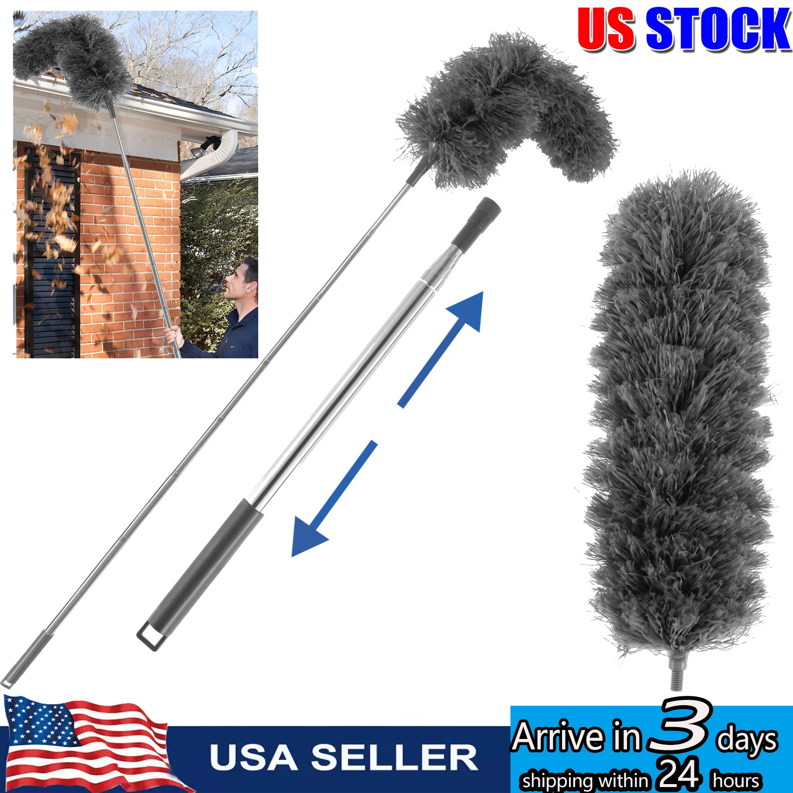 

Gutter Cleaning Brush 250cm Extendable Rod Roofing Guard Cleaner Tool Removing Leaves and Debris Stiff Cleaning Brush