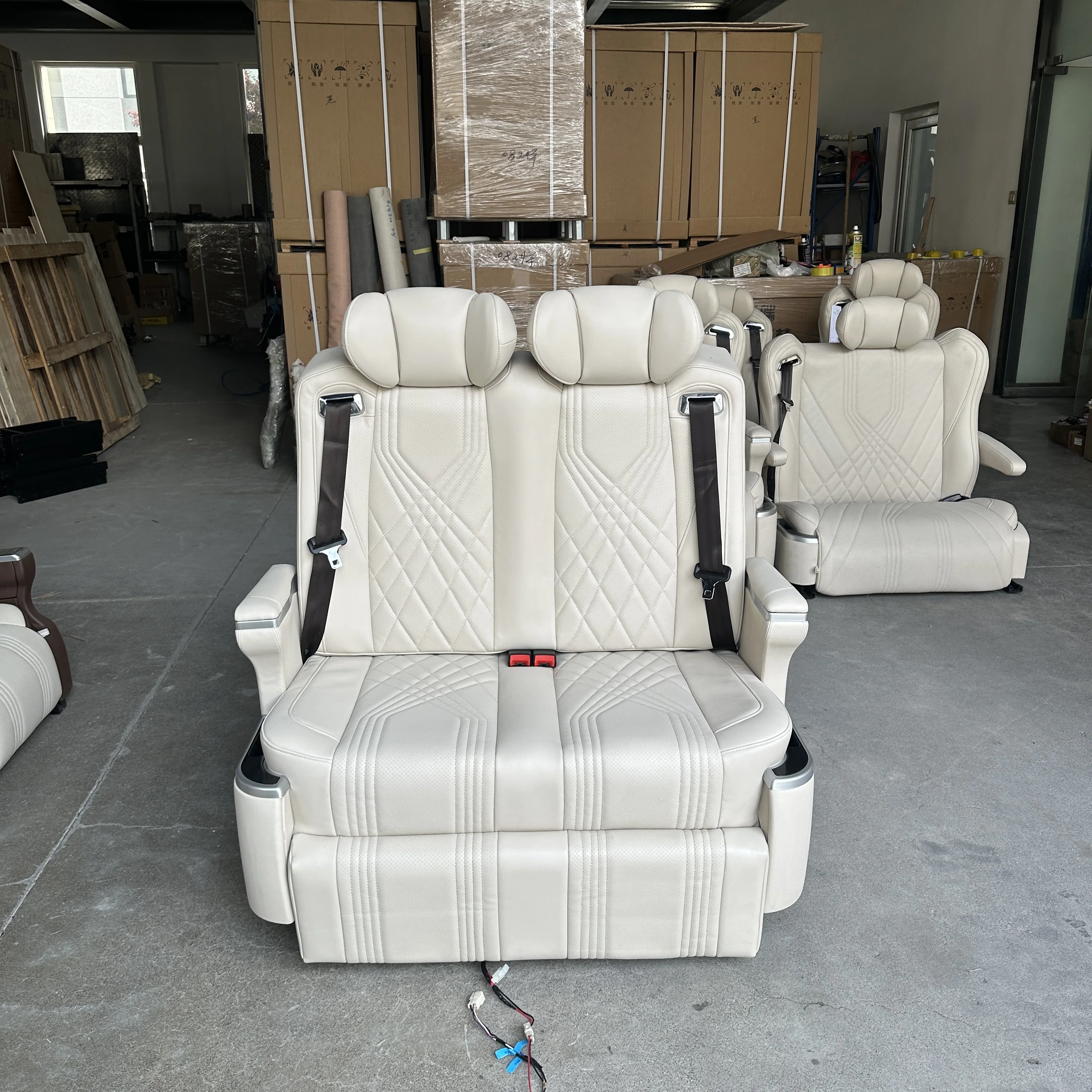 Luxury Double Leather Sofa Seat Adjustable Reclining to Bed  Designed to Fit RVs for vans for toyota Hiace MPV Sprinter