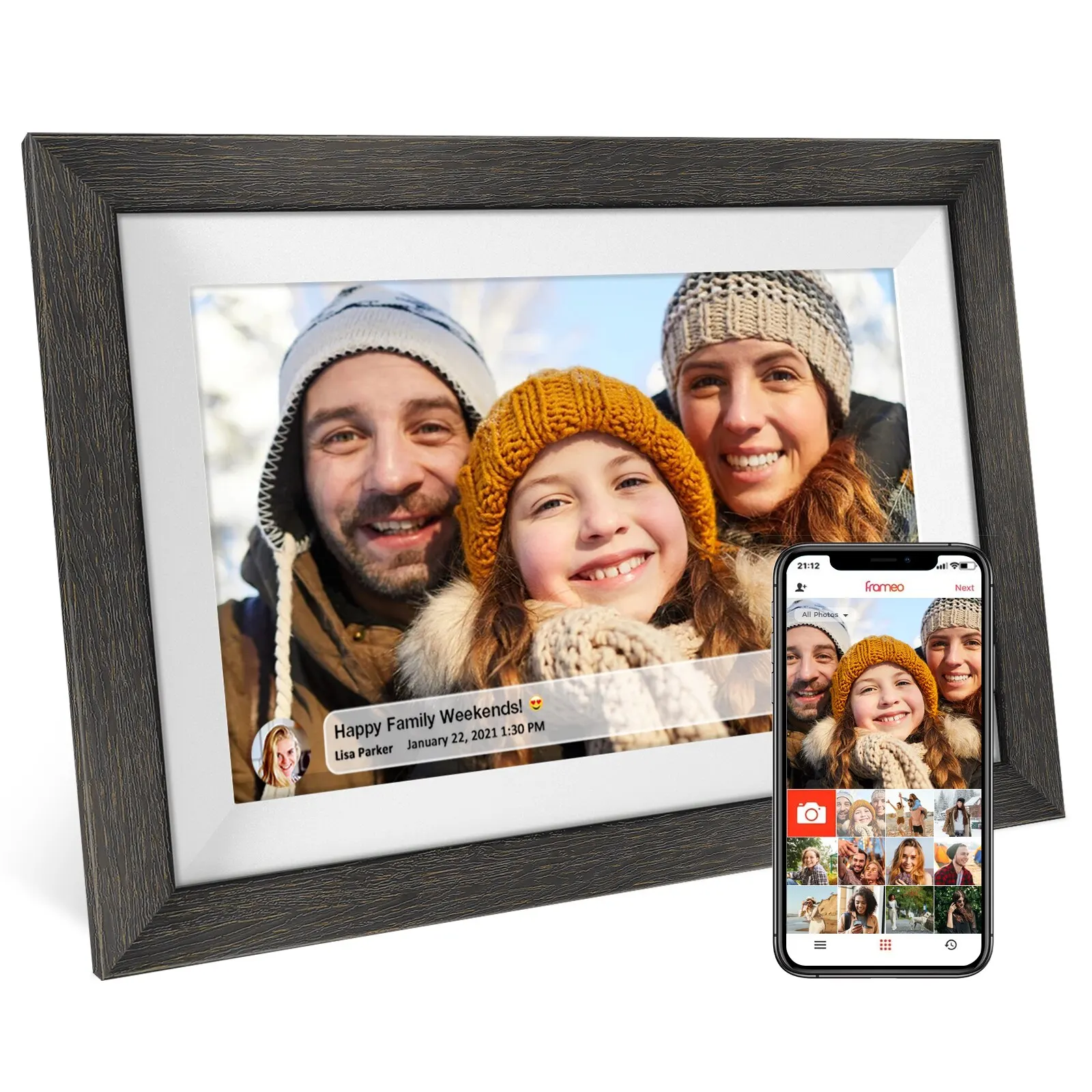 Frameo 32 Гб Память 10,1 дюймов умная цифровая фоторамка дерево WiFi IPS HD 1080P электронная цифровая фоторамка сенсорный экран