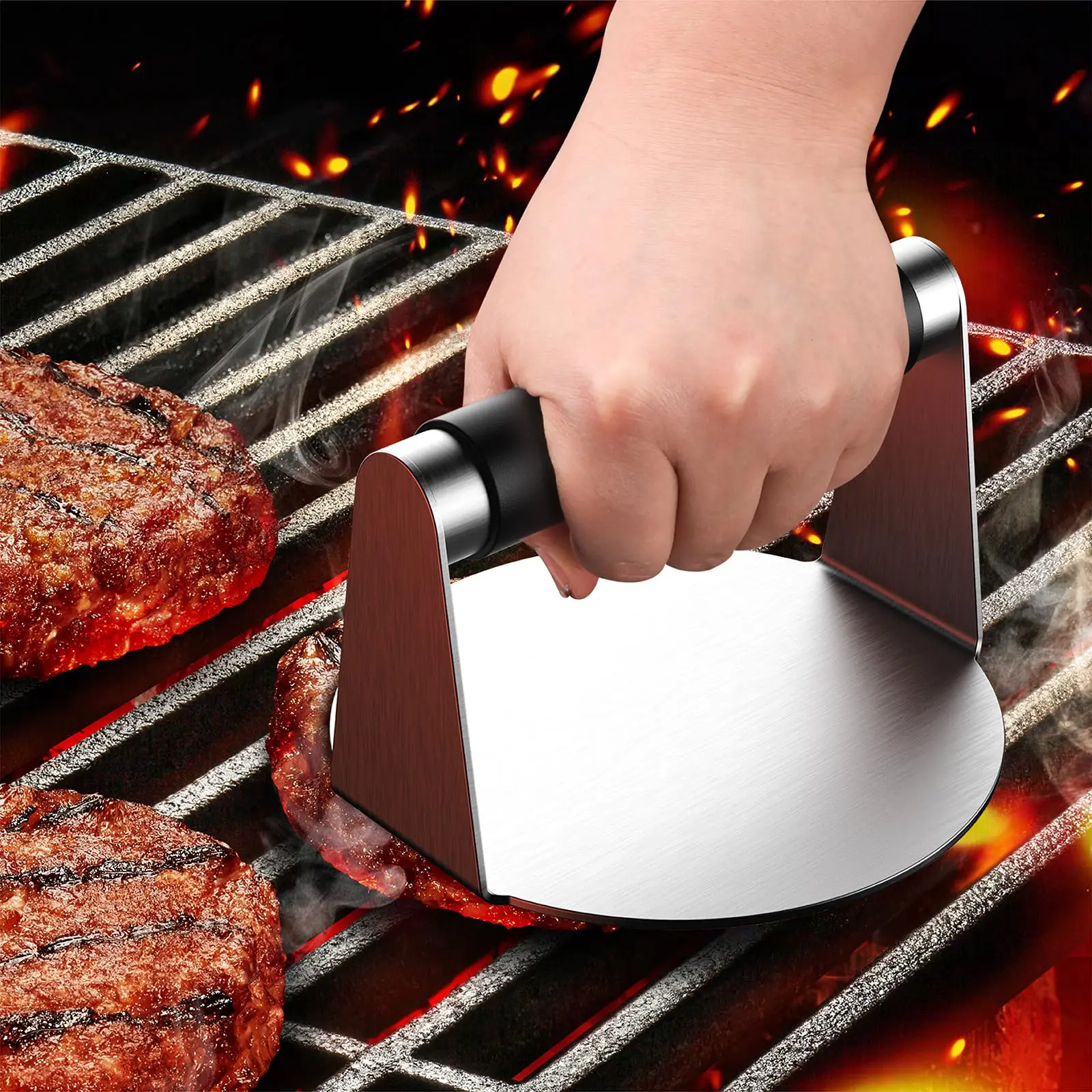 Burger Press Hamburger Tool for Griddle Press with Anti-Scald Handle Non Stick Grill Press for Smashburger Bacon