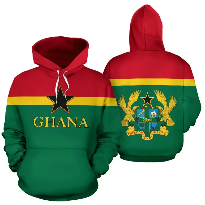 African Country Ghana IndependenceDay 3DPrint Hoodies The Republic-of Ghana Emblem Flag Graphic Hooded Sweatshirts Mens Clothing